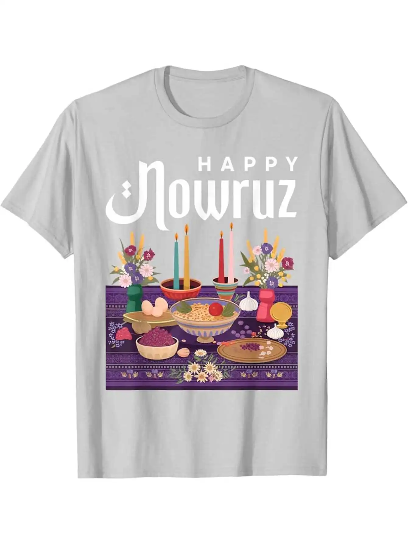 Haft-Seen Table & Persian Alphabet Persian Nowruz Festival T-Shirt 100% Cotton O-Neck Short Sleeve Summer Casual Mens T-shirt