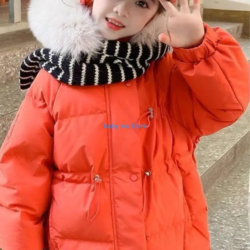 وشاح شتوي محبوك دافئ للأطفال مع صوف مخطط للأولاد والبنات 4XBD #4