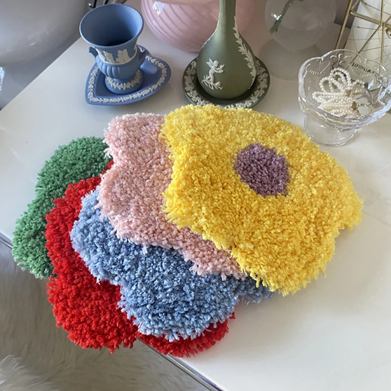 Handmade Tufted Coaster Floral Cup Holder Mat Drink Pad Mug Support Dining Room Decor Home Table Decoration Accessories 20cm