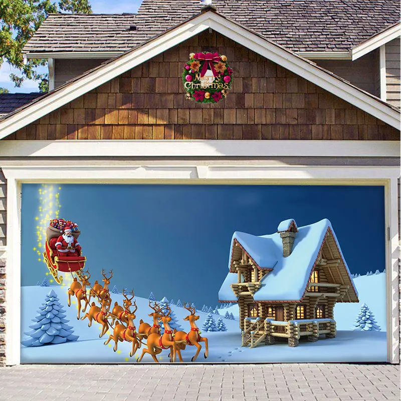 Garage Door Banner, Large Merry Christmas Garage Door Decoration, Door Cover Hanging Banners for Room Window Outdoor Indoor