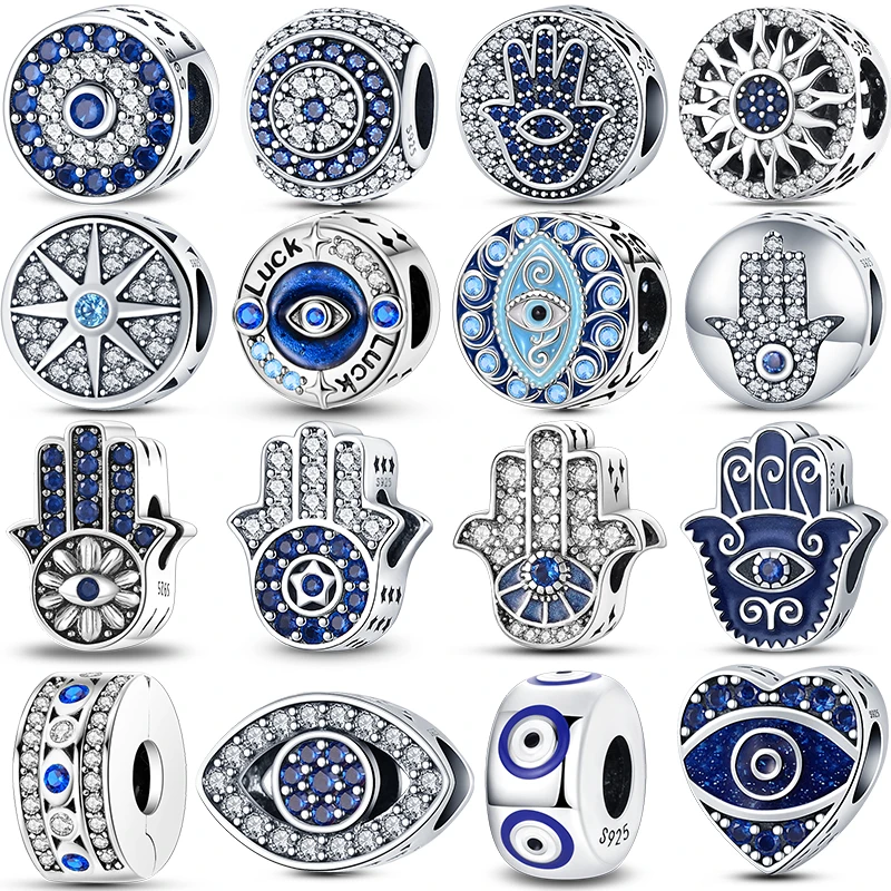 Abalorios de plata de ley 925 originales para mujer, colgante de mano de Fátima con ojo de diablo misterioso, joyería fina DIY