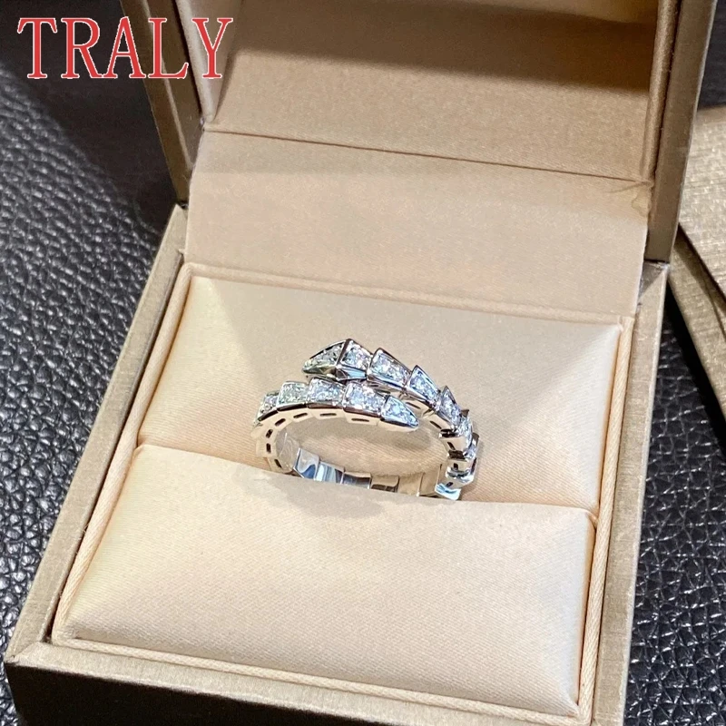 Anillo de platino PT950 con forma de serpiente para mujer, anillo de boda abierto con diamantes de moissanita con incrustaciones para parejas, regalos de joyería de fiesta de lujo