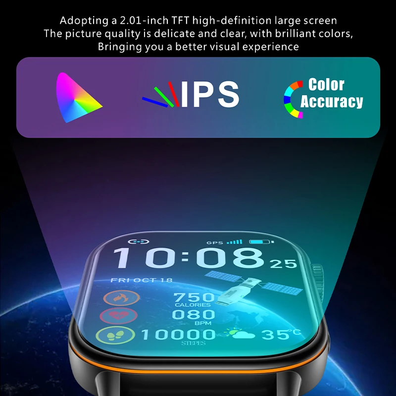 Новый мужской GPS Smart 5.3, Bluetooth-вызов, 2,01-дюймовый HD-экран, мониторинг сердечного ритма и кислорода в крови, несколько спортивных режимов, часы