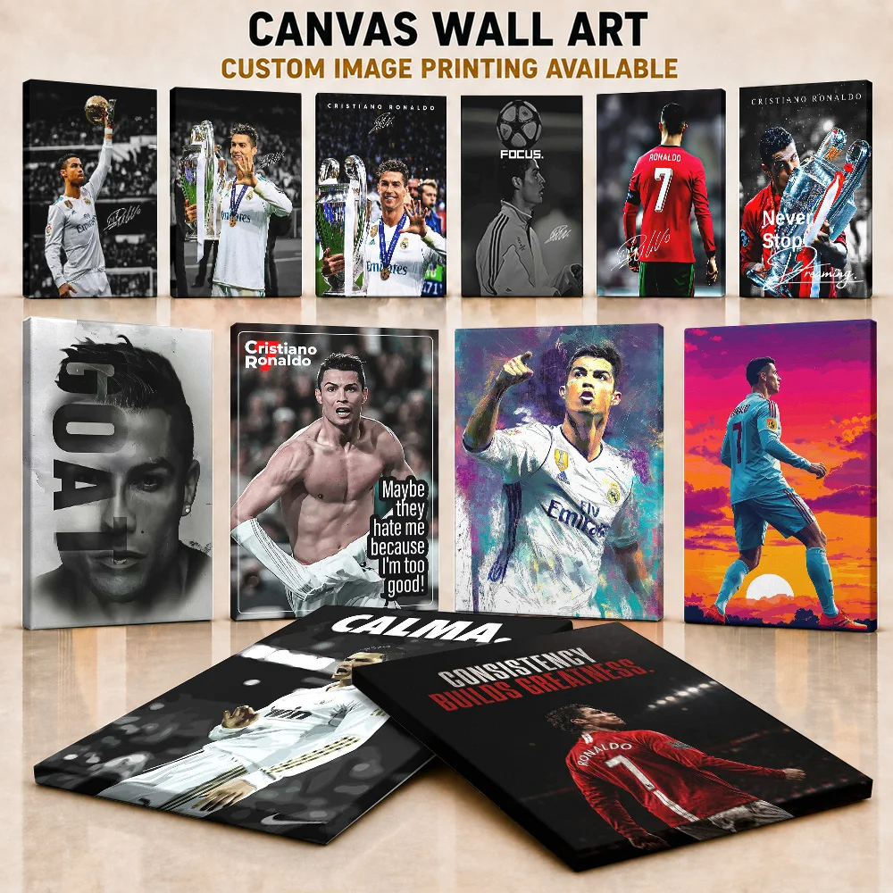 Cristiano Ronaldo Framed Canvas Print Posters Modern Athletic Design Wall Decor With Customized Photo For Office Ideal Fan Gift