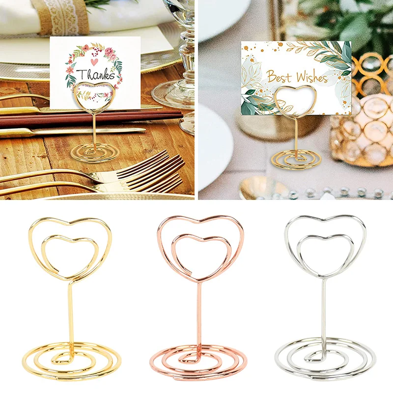 10pcs Metal Photo Holder Heart Shape Rose Gold Paper Clamps Stands Table Number Holders Place Card Clips for Wedding Party Decor