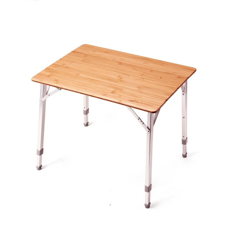 Fotografia 6: Mesa dobrável ao ar livre com tampo de bambu Mesa de acampamento de altura ajustável Nanmu Mesa dobrável de madeira de bambu