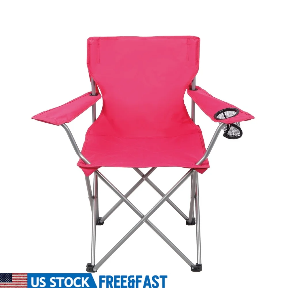 

Folding Quad Camp Chair Portable Outdoor Seating Steel Frame with Cup Holder Easy Transport Camping Tailgating Games
