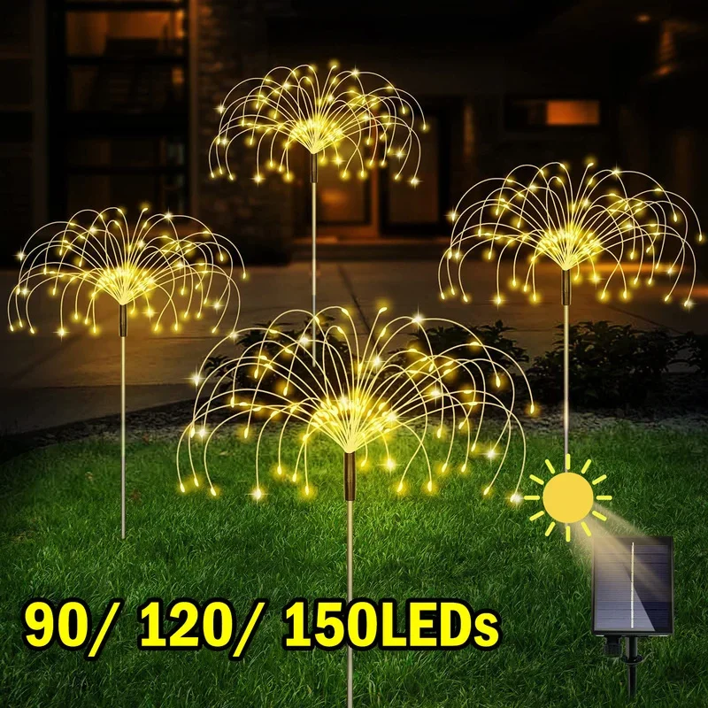 LED Solar Feuerwerk Lichter Wasserdichte Outdoor Löwenzahn DIY Form Lampe Flash String Fairy Lichter für Garten Landschaft Rasen Dekor