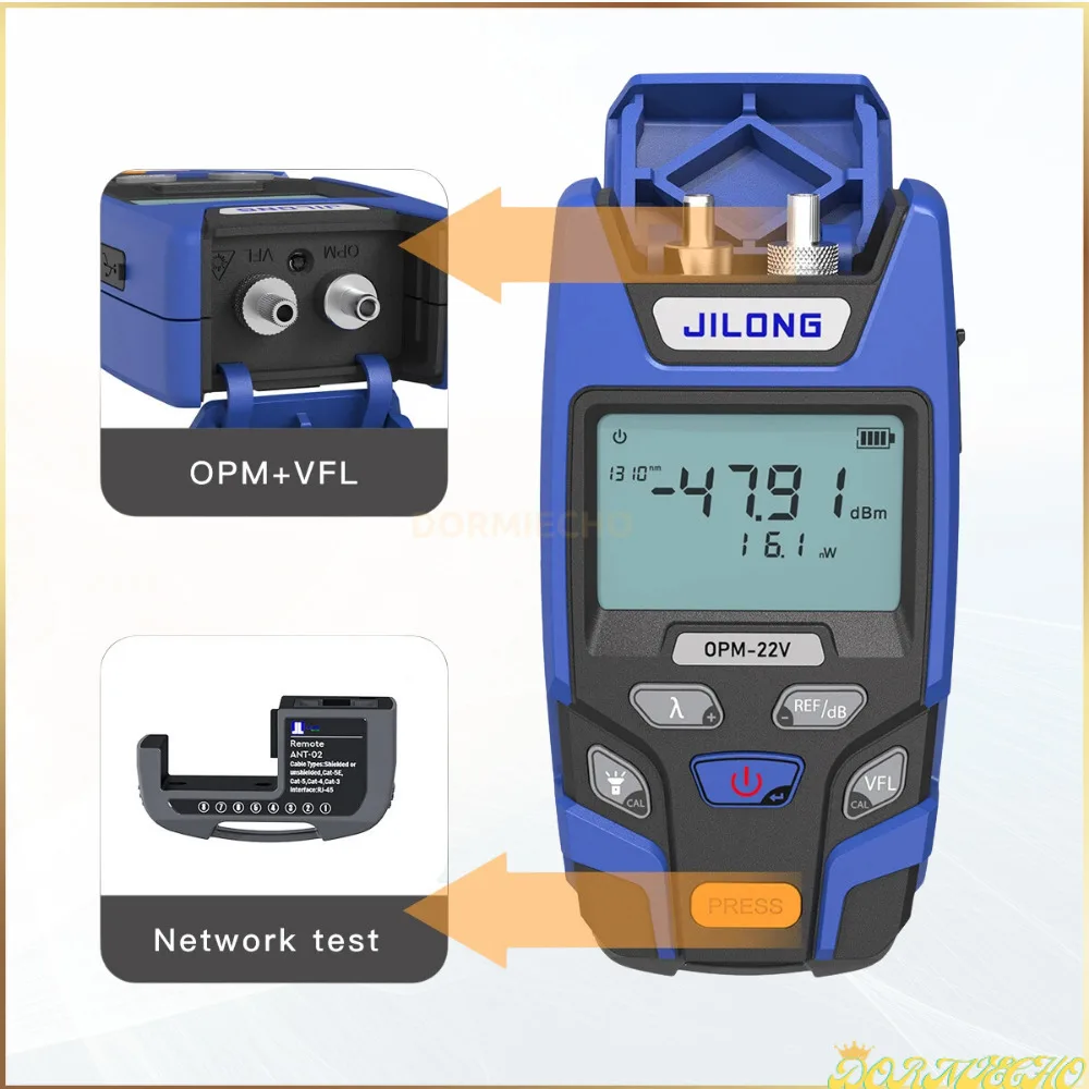 Jilong New OPM-22/22V Fiber Optic Power Meter Mini Opm Build-in LED with 7 Wavelengths Power Meter， -70~+6dbm with 10mw VFL