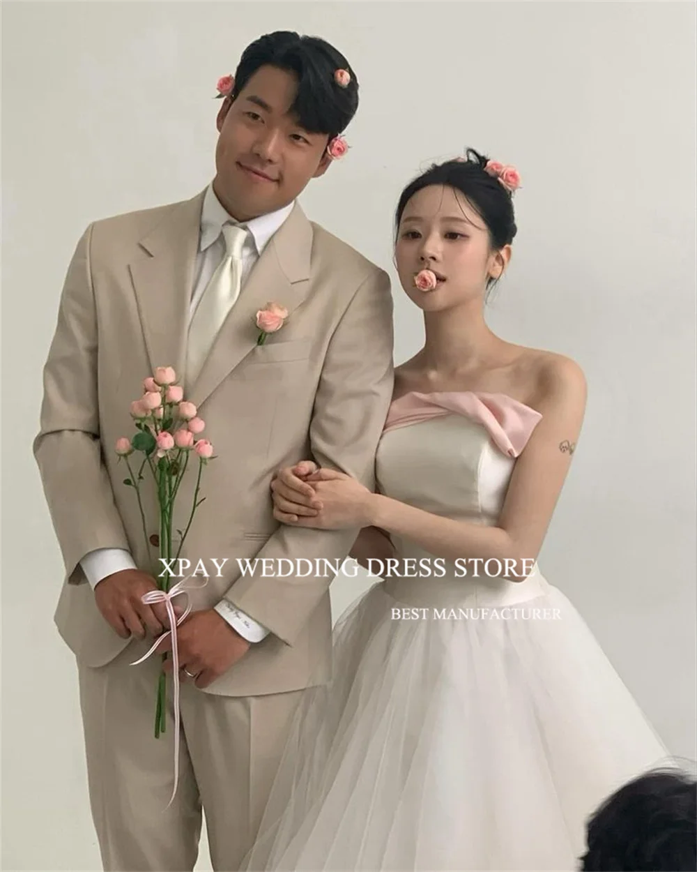 XPAY Korea Wedding Shooting Dresses 웨딩 촬영 Strapless A-line Bridal Gown Contrast Color Princess Modern Party Gown Custom Made