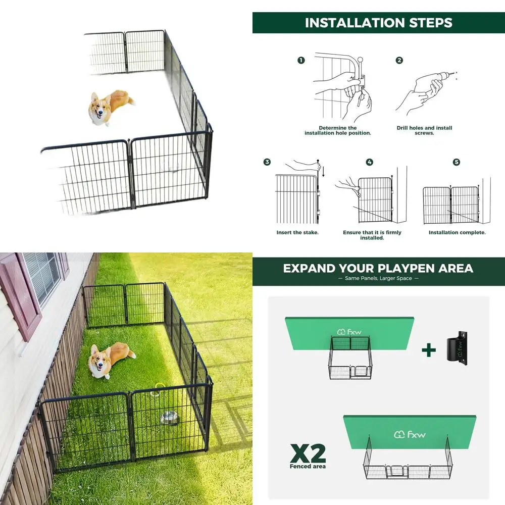

8-Panel 32 Inch Dog Playpen with Anchor Kit for Medium & Large Dogs - Indoor/Outdoor Use, Stable and Safe