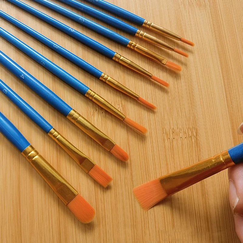 

10 Pcs Plastic pole oil painting pen set Nylon Painting Brush Short Rod Oil Brush Watercolor Pen Professional Art Supplies