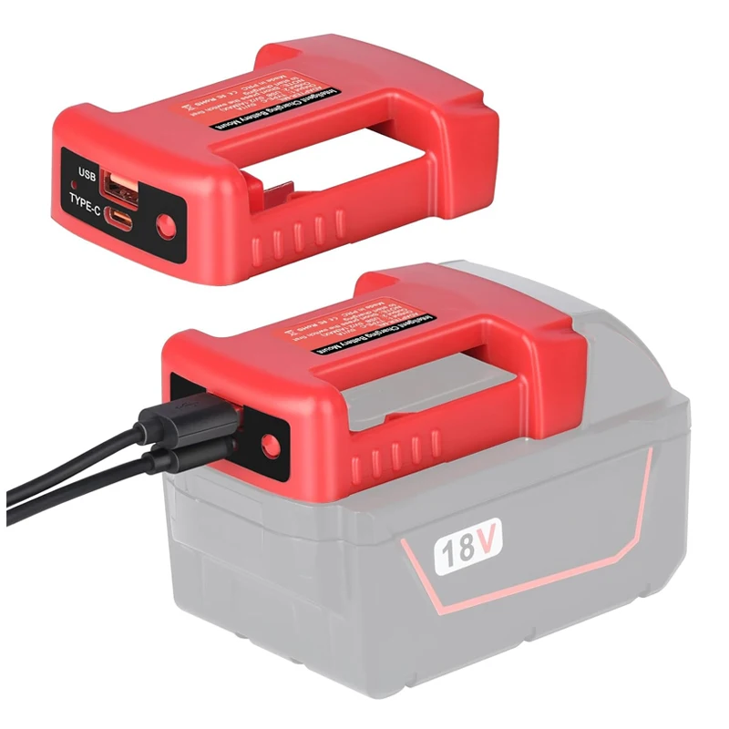 

Portable USB Charger Adapter For Milwaukee 18V Li-ion Battery 48-11-1815 48-11-1850 with USB Type-C Battery Holder Fast Charging