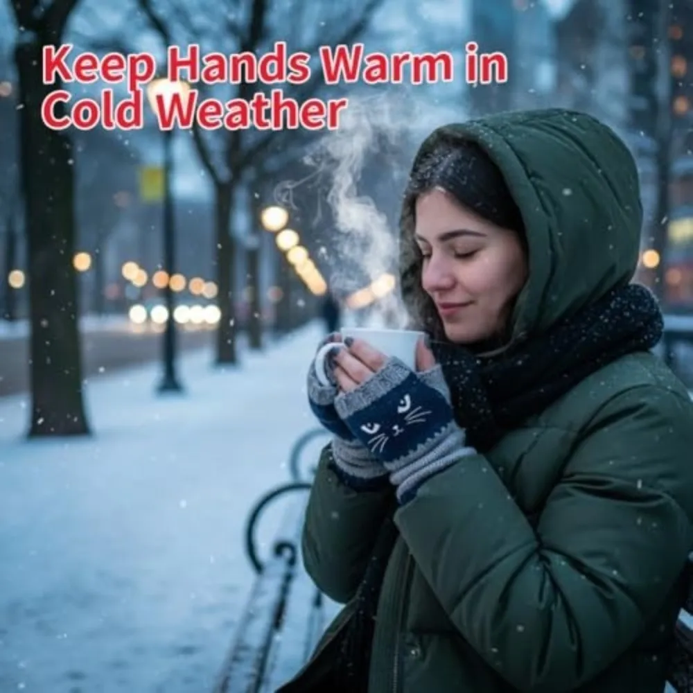 

Trendy Accessories Cat-Themed Embroidery Knit Gloves Cotton Warm Half Finger Gloves Thickened Soft Mittens Autumn Winter