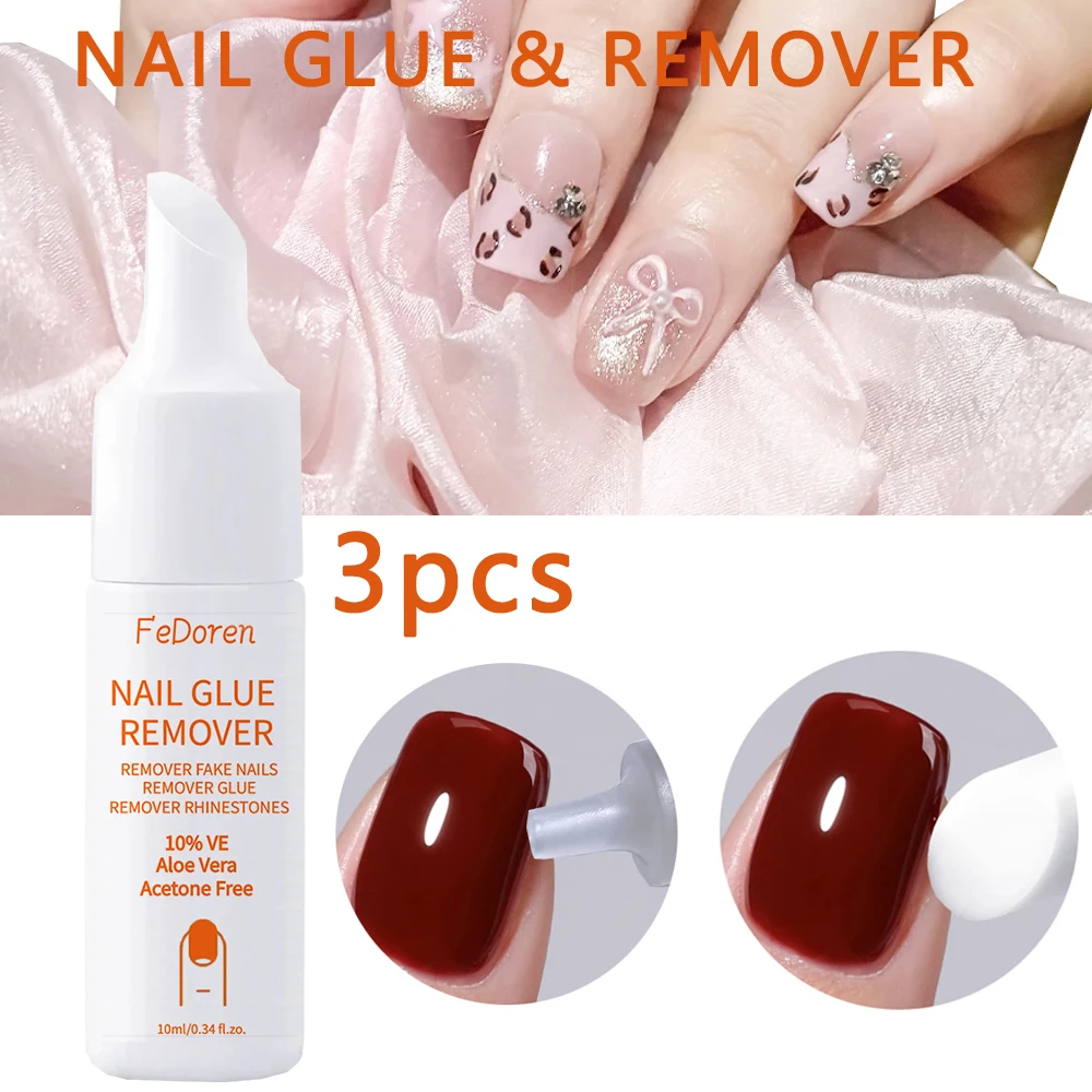 Nail Glue Remover for Fake Nails Easily Removes Acrylic Nails Press-On Nails And Rhinestones  Convenient Prying Cap 3pcs
