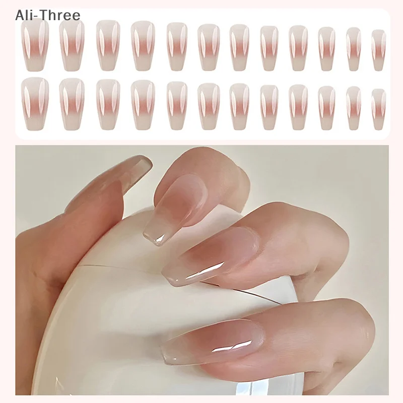 24 قطعة من الأظافر الوردية المزيفة اضغط على تصميمات الأظافر نصائح فنية طويلة ملصقات عصا كاذبة مجموعة قابلة لإعادة الاستخدام من الأكريليك الاصطناعي #3