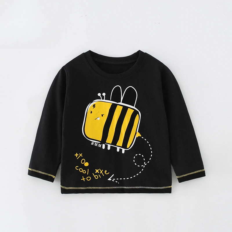 Spring Baby Boys Solid Cotton Clothes Kid Honeybee Printed O Neck Pullover Children Girls Casual Long Sleeve T-Shirts