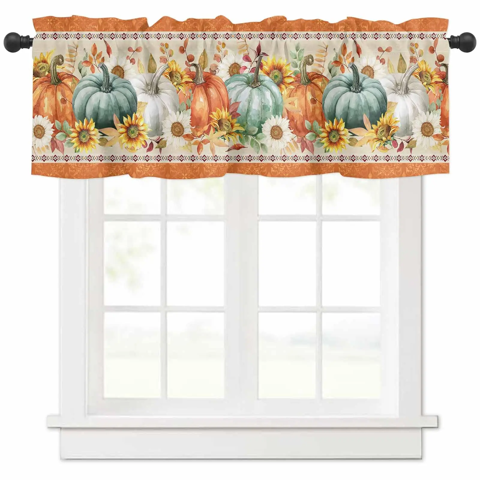 

Autumn pumpkin curtains, Thanksgiving harvest autumn decoration suitable for kitchen/bedroom/living room/bathroom 54 x 18 Inch