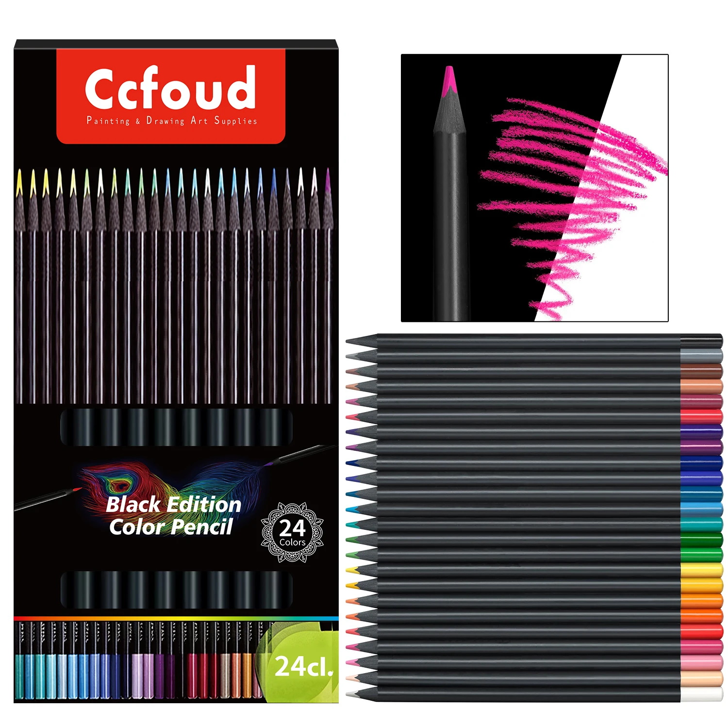 Black Edition Colored Pencils Set - Ultra Soft Core,Rich Bold Pigment,Smooth Blending｜Ideal Gift for Artist,Back to School