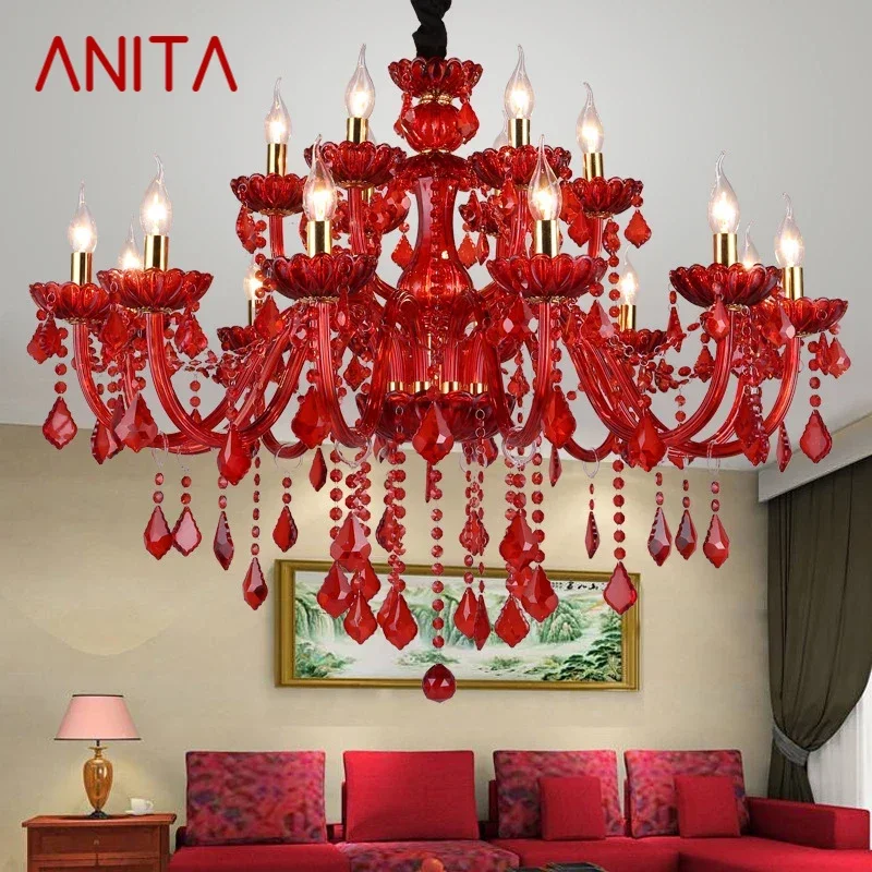 

ANITA European Style Crystal Pendent Lamp Red Candle Lamp Luxurious Living Room Restaurant Bedroom Villa Chandelier