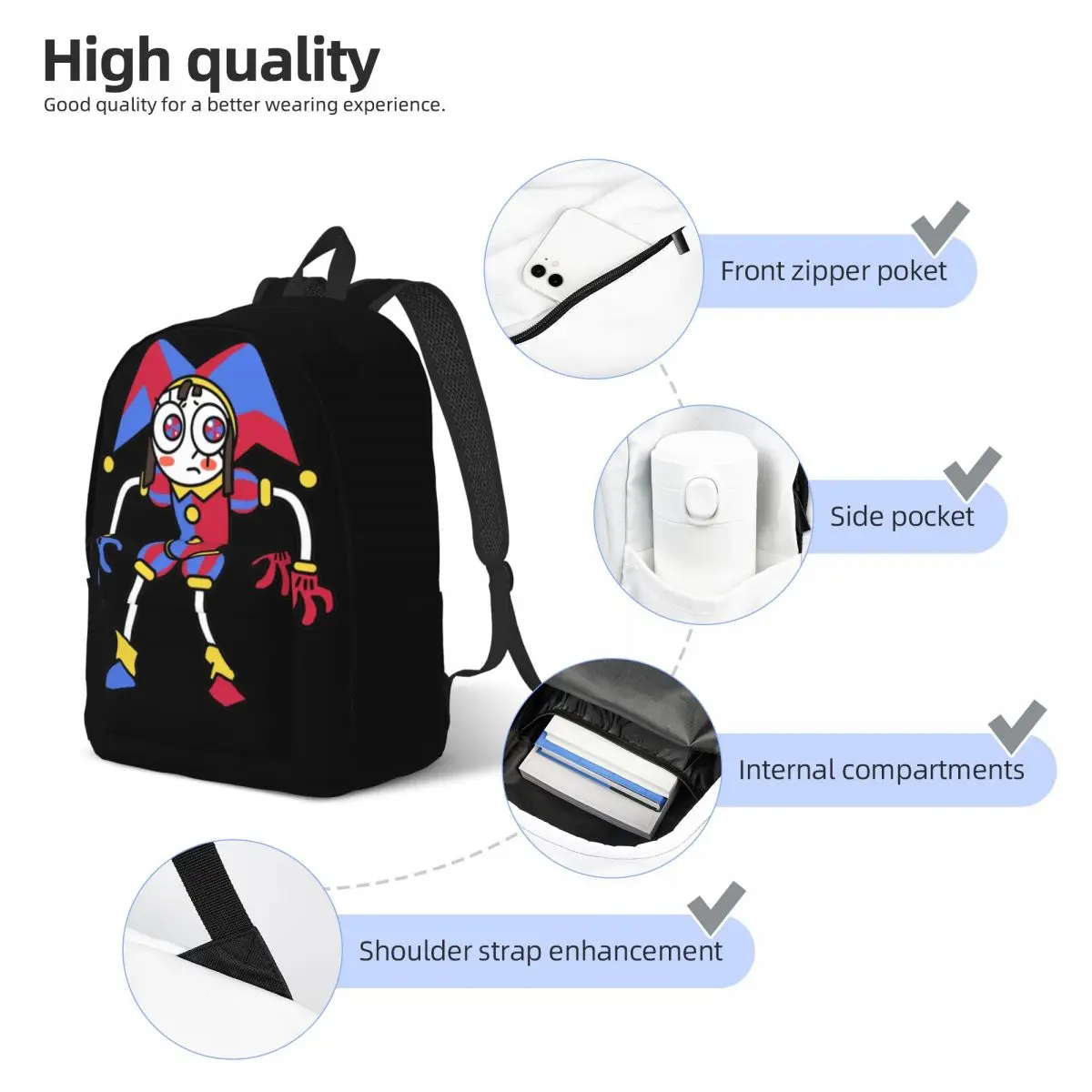 Pomni a incrível mochila digital circo para crianças, mochila escolar estudantil, mochila, pré-escolar, jardim de infância, caminhadas, menino, menina