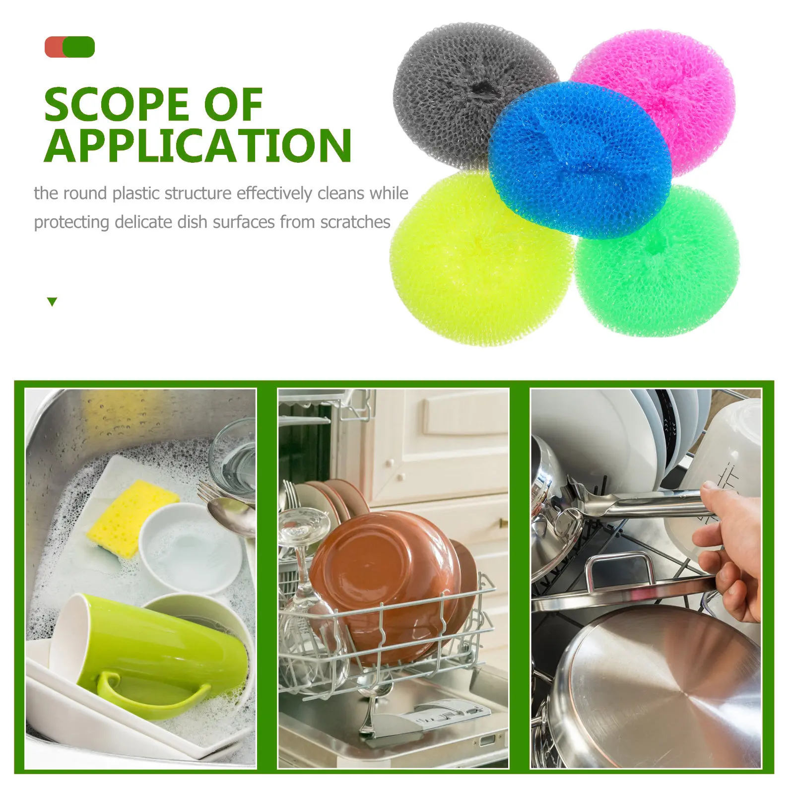 20Pcs Round Plastic Kitchen Scrub Brush Set Scratchfree Dishwasher Safe Reusable Mesh Dish Brush for Bowls Cookware Cups