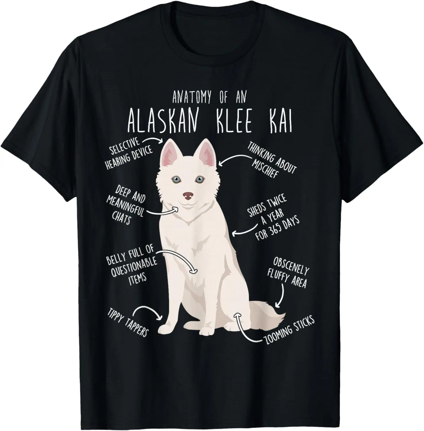 

Alaskan Klee Kai Dog Anatomy Funny Graphic Tee Soft Breathable Casual Short Sleeve T-Shirt for Pet Lovers