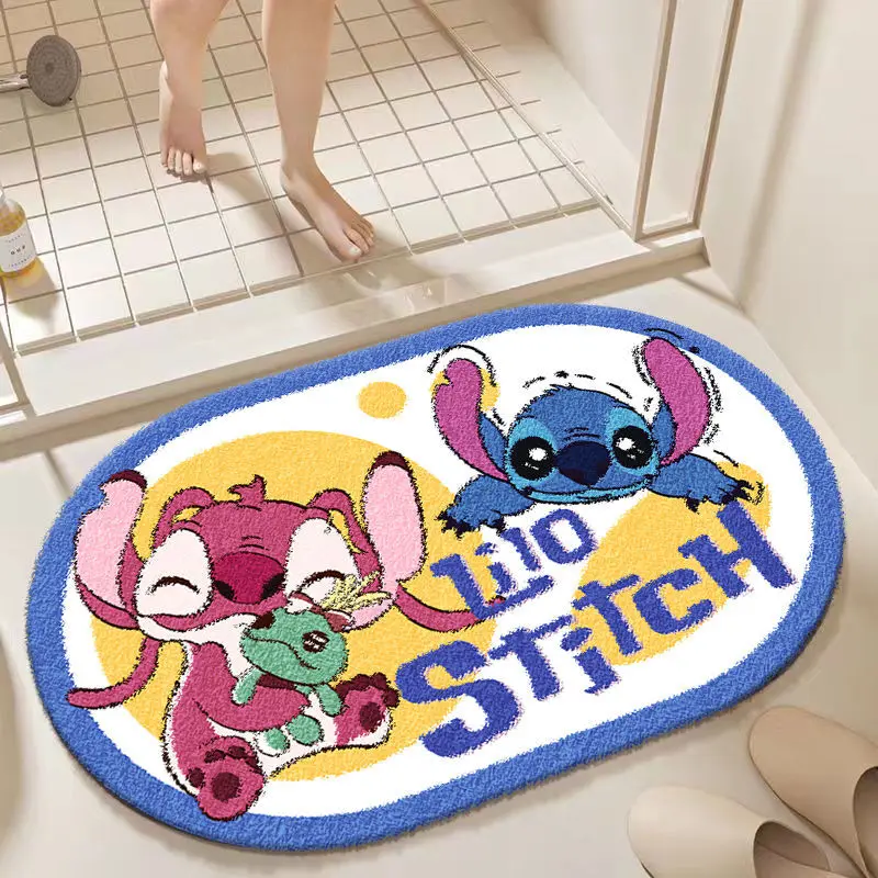 Kuromi Cartoon Imitation Cashmere Bathroom Anti Slip Foot Mat, Anime Stitch Bathroom Absorbent Quick Drying Floor Carpets