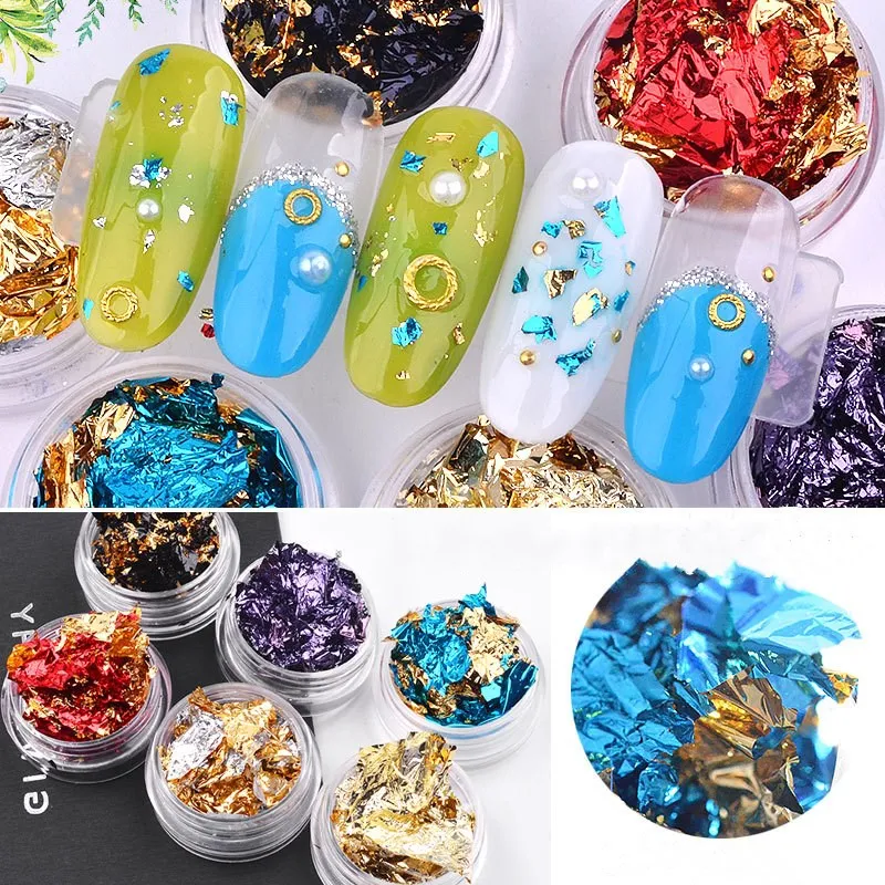 

Nail Art Colorful 3D Glitter Aluminum Foils Flake Sticker UV Gel Polish Full Cover Laser DIY Nail Decoration Tools