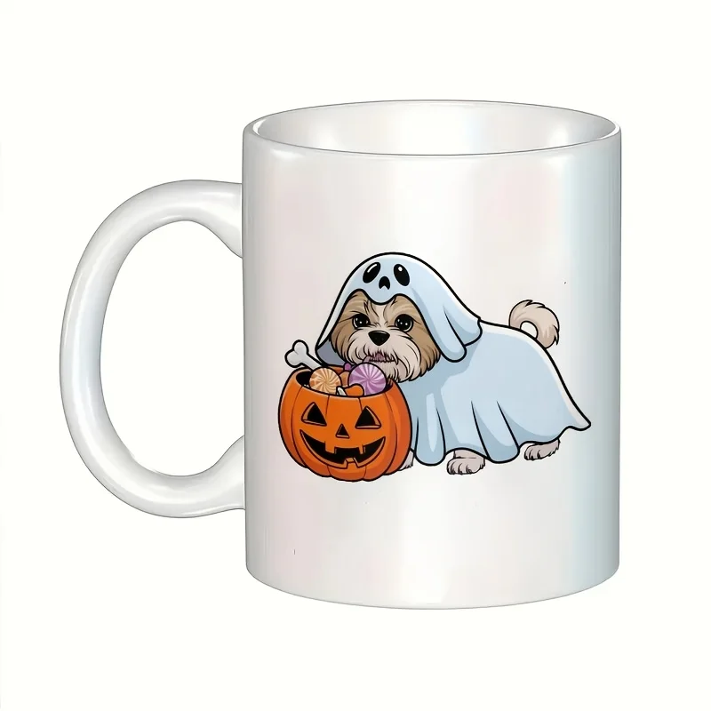 1pc Cartoon - Costumed Dog Mug, Ceramic, 11oz Large Capacity, Home, Office, Study, Gifts, Festival Giveaw