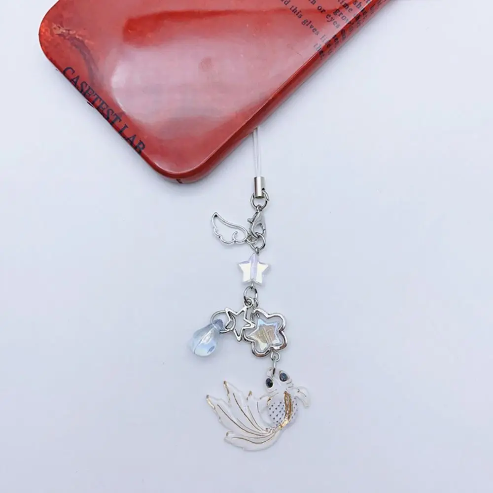 Y2K Good Luck Mobile Phone Chain Beaded Koi Phone Beaded Charm Waterdrop Star Phone Lanyard Mobile Phone