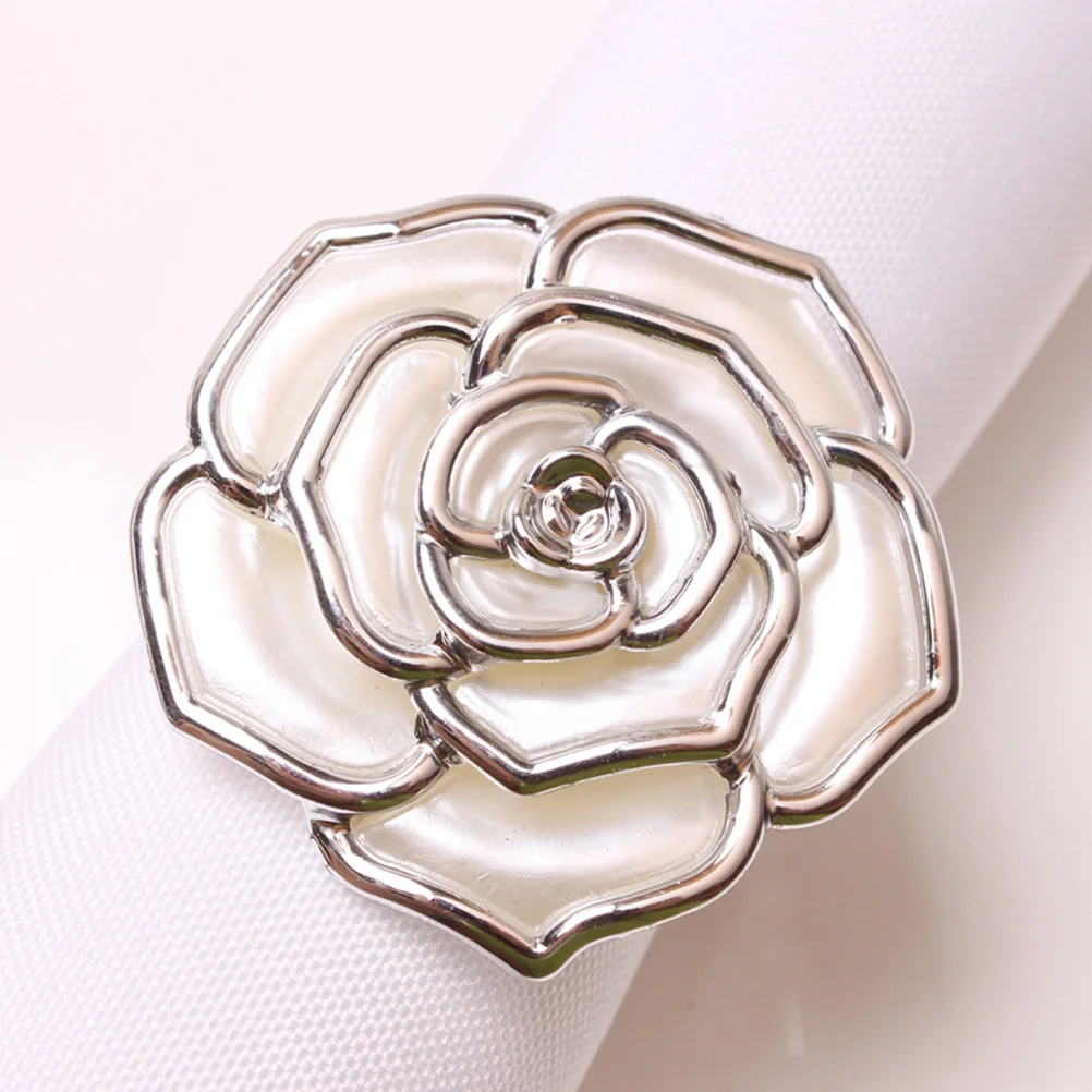 

6Pcs Creative Napkin Buckles Beautiful Rose Inspired Napkin Holder for Valentine's Day Dinner Table Accessory Decor