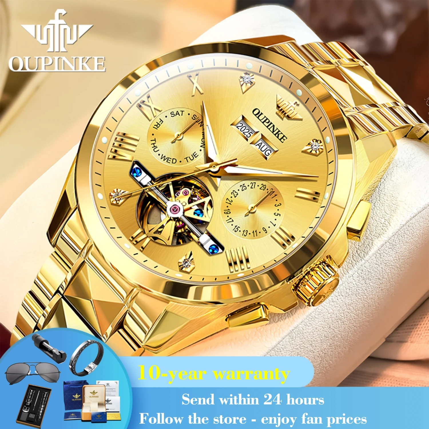 

OUPINKE 3240 Automatic Watch For Men 44mm Big Dial Deep Waterproof Man Wristwatch Luxury Hollow Mechanical Watches New Version