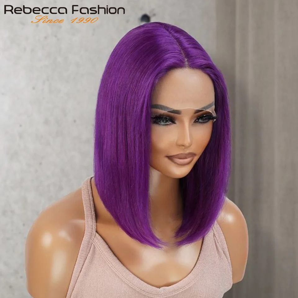 Cosplay de Halloween pelo púrpura 13x5x1 pelucas de cabello humano con frente de encaje transparente pelucas de cabello humano Bob de encaje recto corto de densidad 180