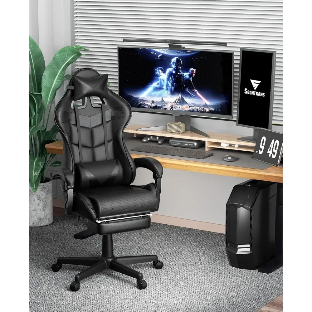 

Computer Chair Office Ergonomic Gamer Chair Black Gaming Chairs With Footrest Mobile Armchair Relaxing Backrest Reclining Wheels