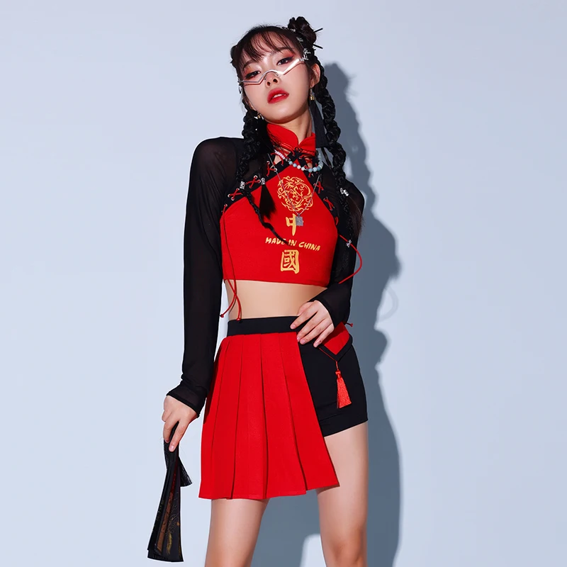 طقم زي رقص الجاز المثير للبالغين، ملابس رقص الشارع، زي أداء الكيبوب، زي أداء المجموعة النسائية على المسرح، تصميم صيني تقليدي ... #4