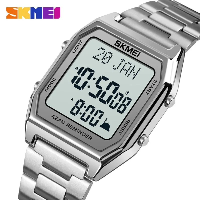 SKMEI LED Qibla Muslim Men Watch Direction Bookmark Digital Mens Wristwatches City Data Male Watches relogio masculino