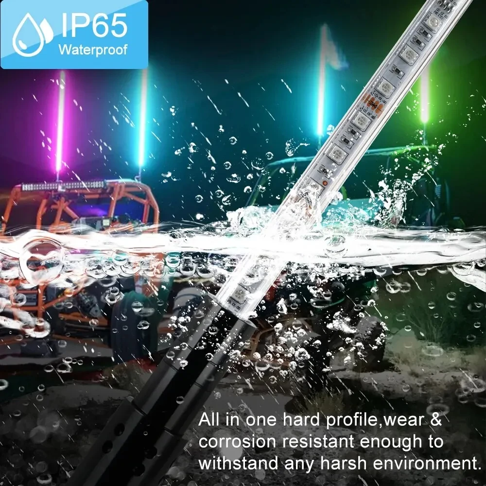 2PCS 2FT LED Zweep Lichten Afstandsbediening Vlaggenmast Antenne Zwepen voor UTV ATV Off Road Truck Zand Buggy duin RZR