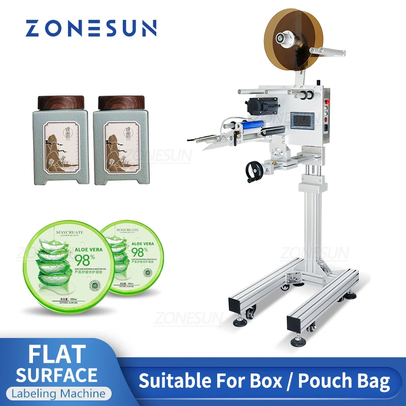 ZONESUN Mobile Labeling Machine Flat Cosmetics Surface Card Box Packet Carton Label Applicator Production Line ZS-TB170