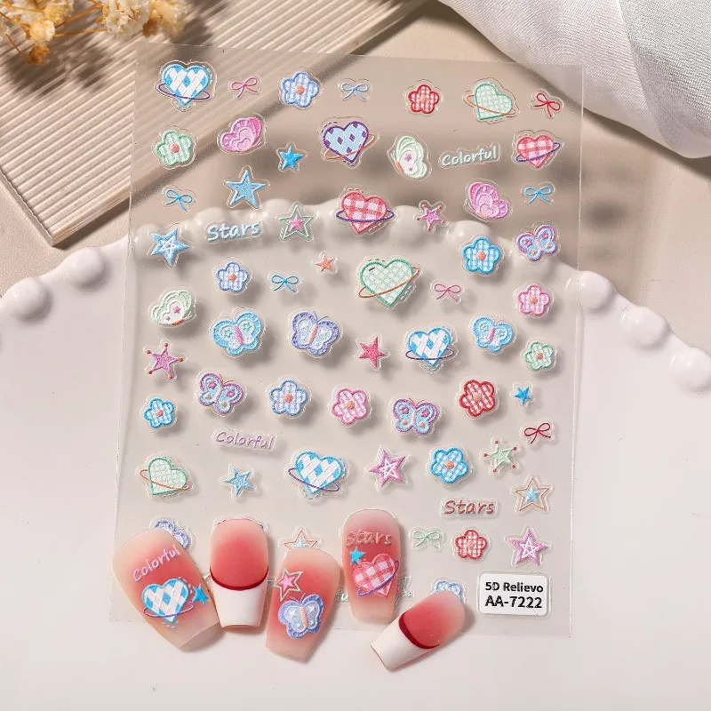 5D Nail Stickers Sweet Rainbow Heart-fluttering Star Butterfly Charming Nail Art Stickers Adhesive Valentine Nail Decorations