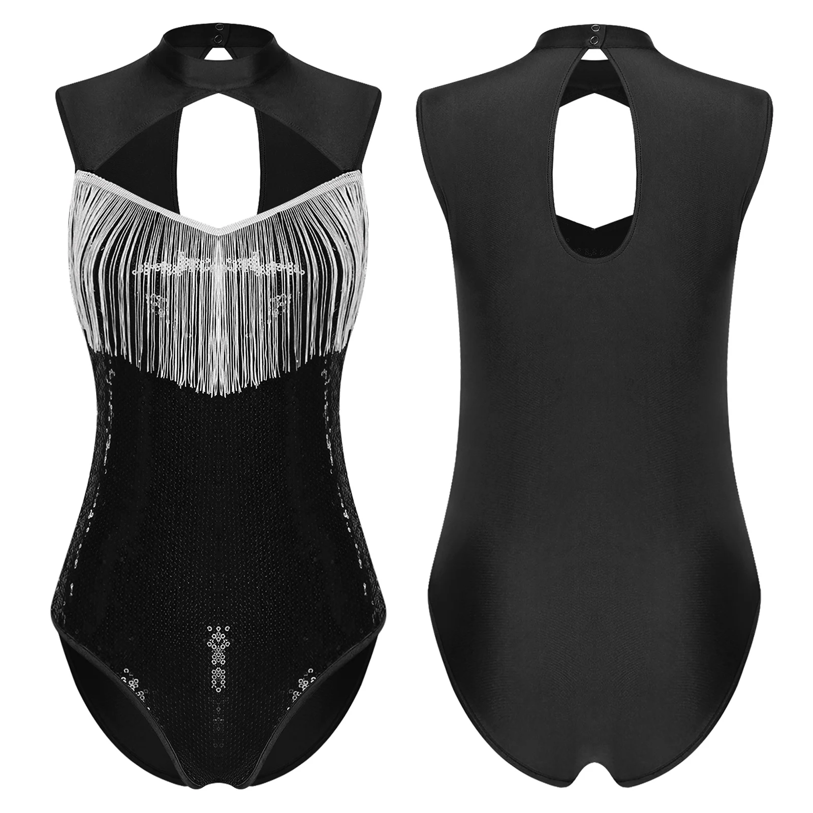 Women Fashion Jazz Cha-cha Figure Skating Dance Outfits Tassel Fringe Sparkling Dance Leotard for Club Party Stage Showing Wear