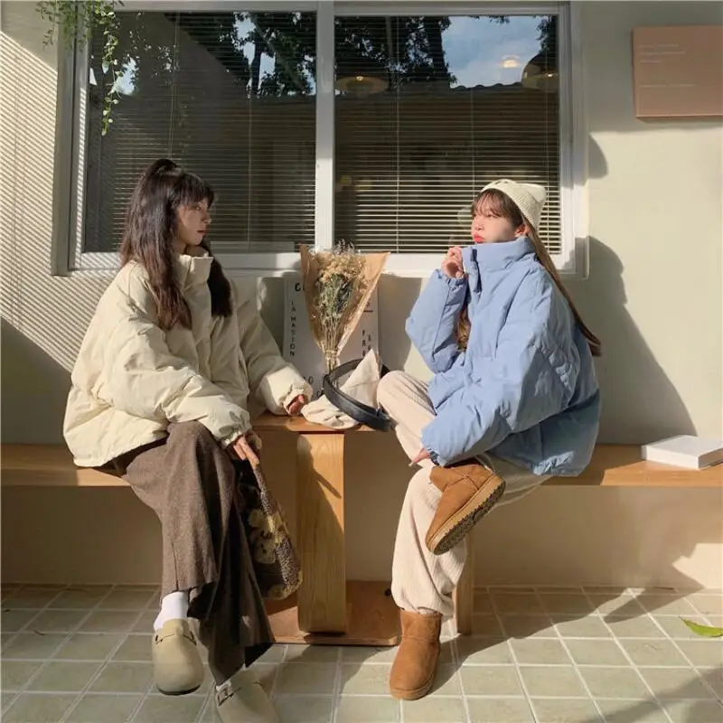 سترة مبطنة فضفاضة أنثى موضة قصيرة نمط سترة منفوخة مبطنة بالصوف معطف مبطن القمم رشاقته الدفء معطف الشتاء