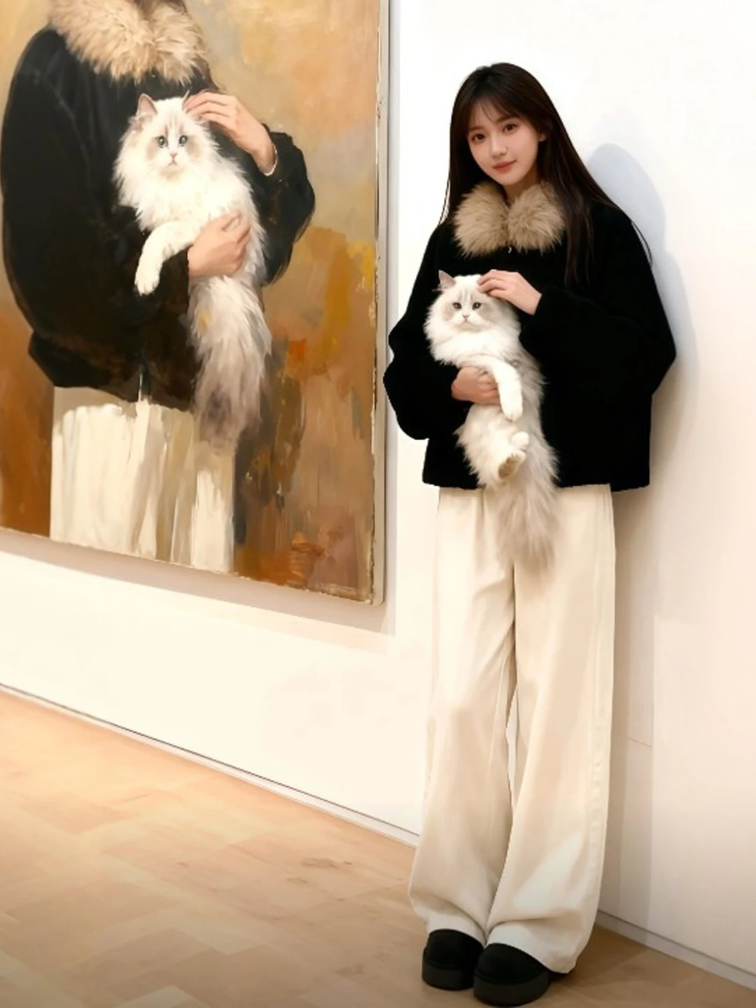 

Korean Sle ort Bla Woolen Coat Loose Women's Faion Outerwear Travel Casual Home Commute Daily Busin Sport Evening