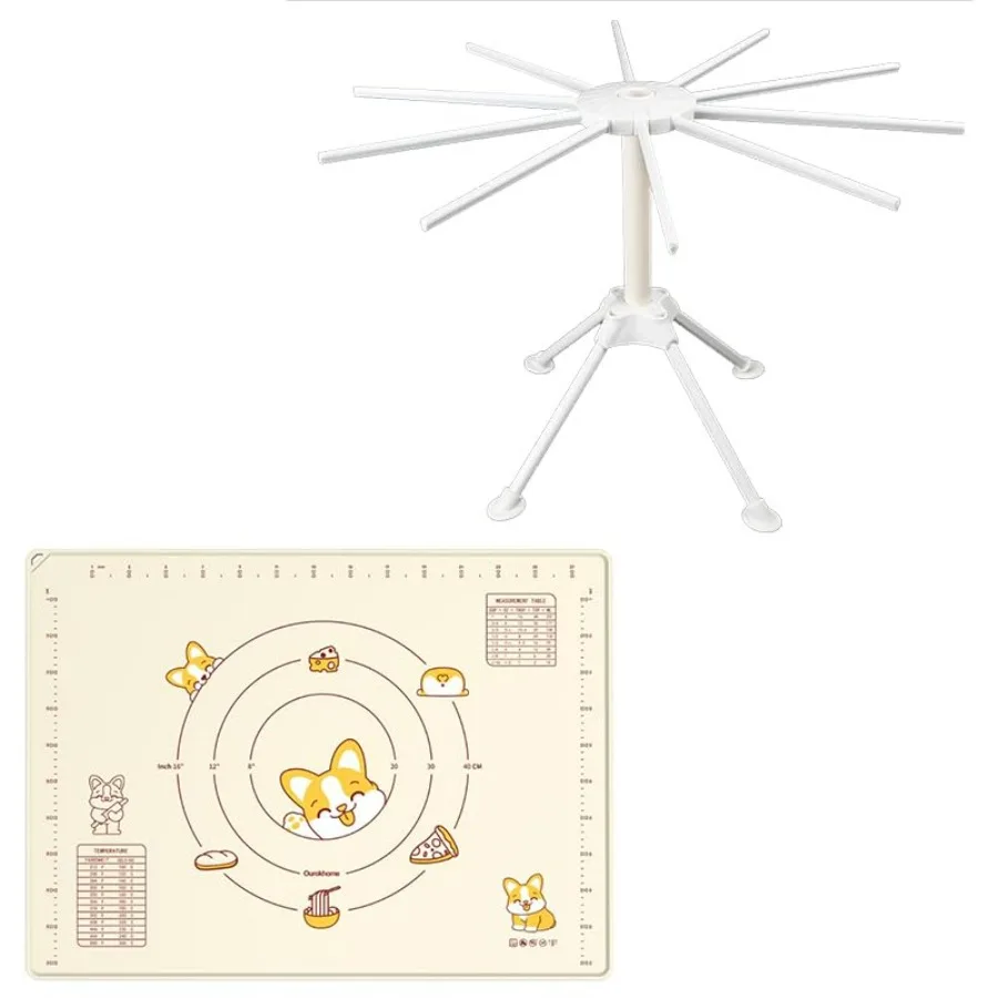 

Silicone Baking Pastry Mat with Dough Cutter, Extra Thick Kneading Rolling Mat Collapsible Pasta Drying Rack, Plastic Foldable D