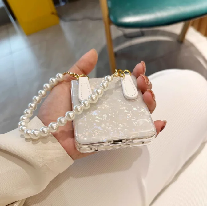 Diy Shell Perle Kette Fall Für Samsung Galaxy Z Flip7 Fall Z Flip 6 5 4 3 Abdeckung Xiaomi Mix Flip 2 fall Moto Razr60 ultra Razr50