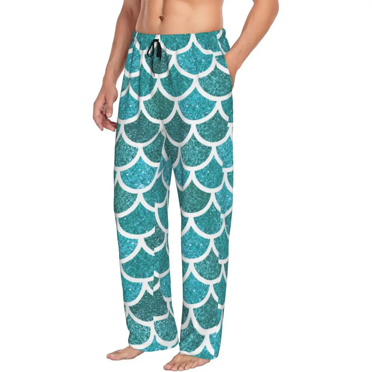 Teal Mermaid Scales Men's Casual Pajama Sleeping Pants Lounge Loose Trousers Comfortable Nightwear