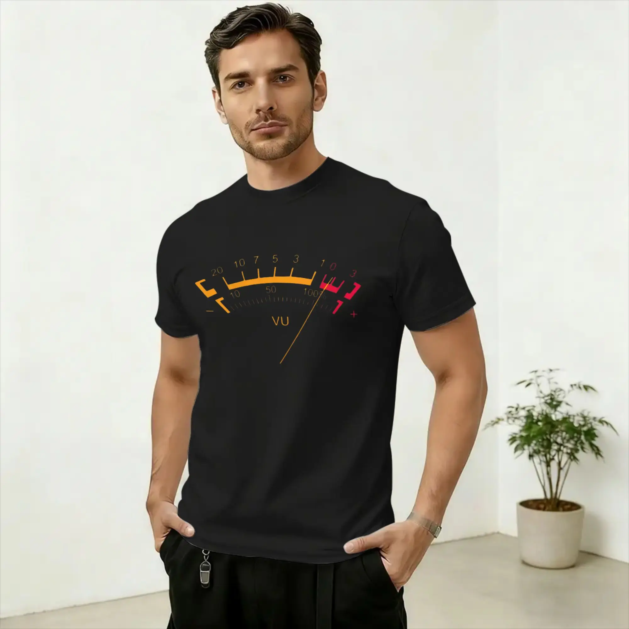 VU Meter Meter T-Shirt for Men  Funny Pure Cotton Tees Round Collar Short Sleeve T Shirts Plus Size Clothes