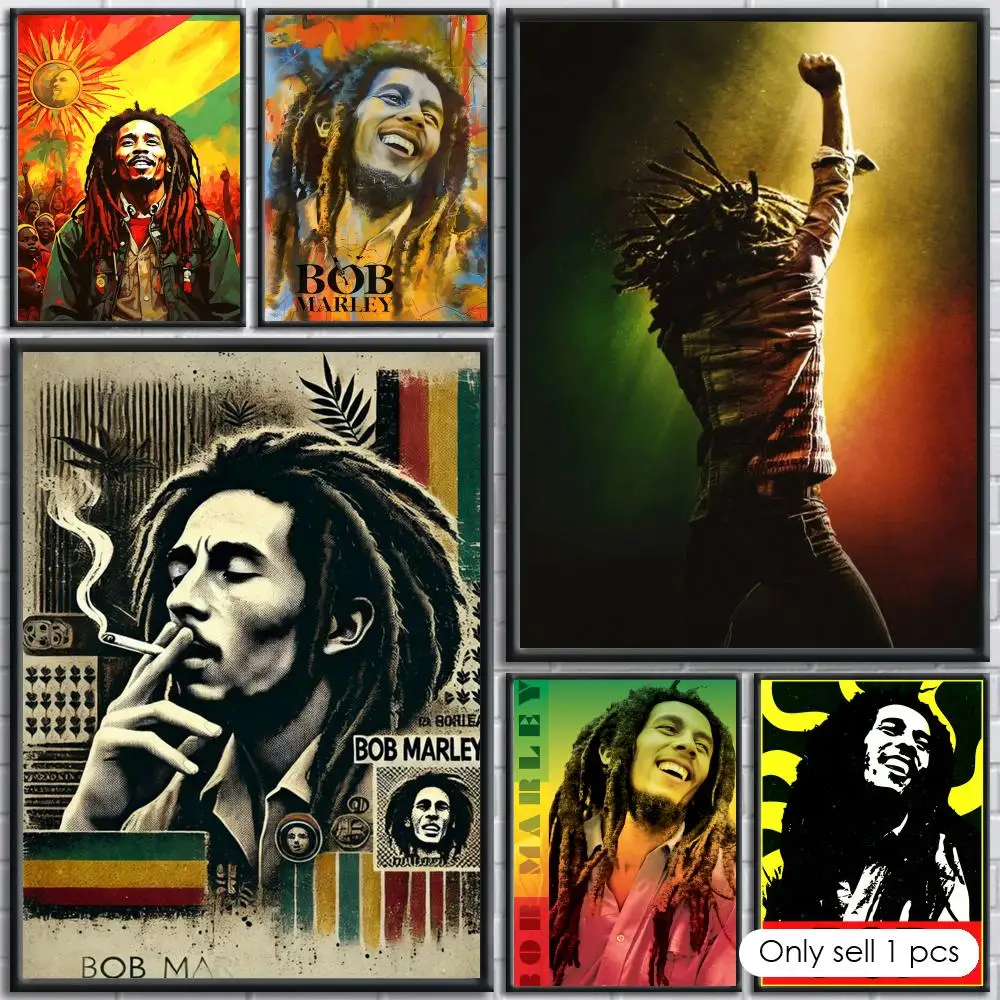 Pôster Bob Marley Adesivo de Parede Autocolante Decoração de Arte para Sala de Estar Quarto Impermeável Removível