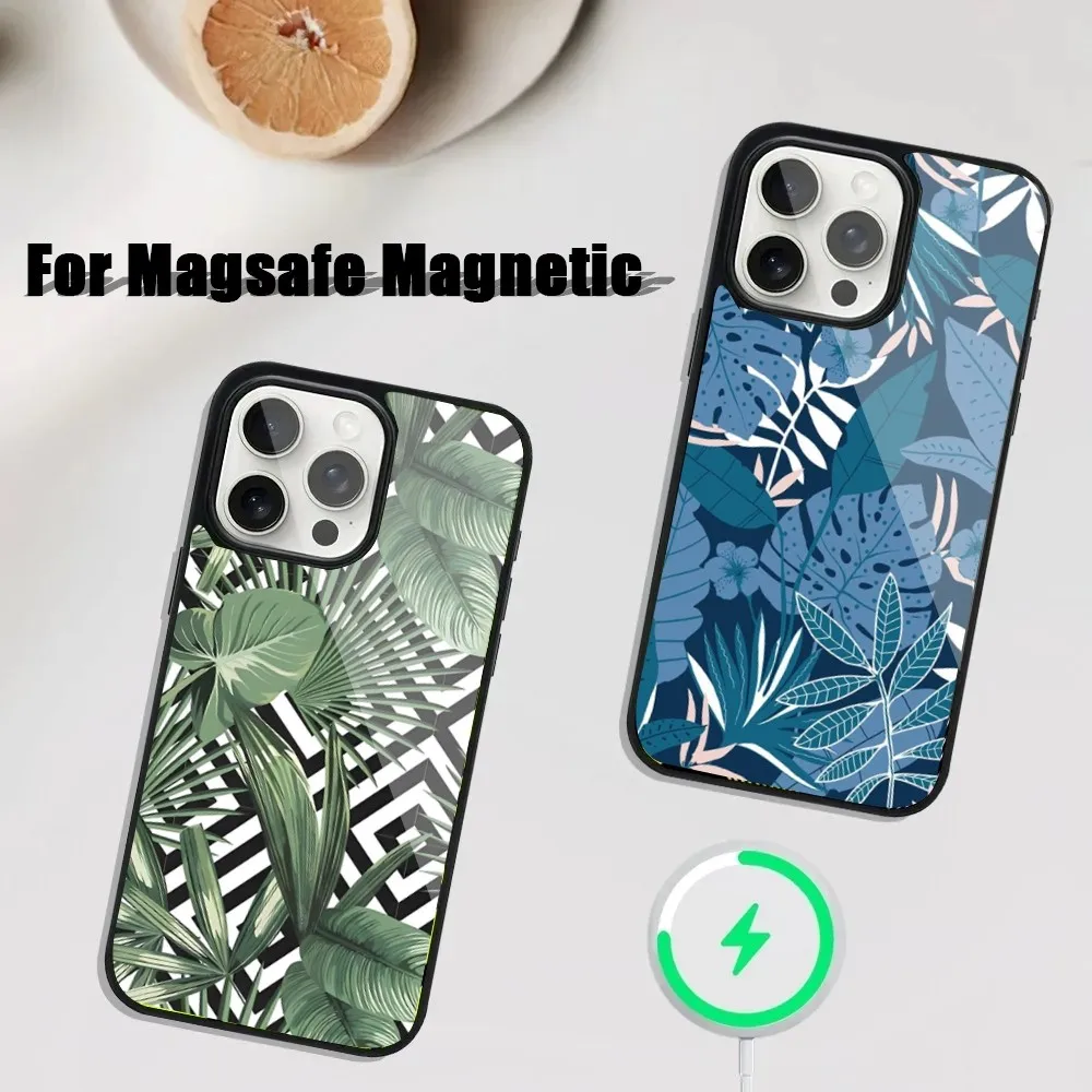 ใบปาล์มเคสโทรศัพท์สําหรับiPhone 16,15,14,13,12,11,Plus,Pro,Max Mini Magsafeแม่เหล็กชาร์จไร้สาย