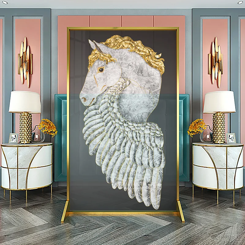 Nordic American Light Luxury Luminum Screen Partition Living Room Sample Room Hotel Blocking Hallway Metal Screen White Horse